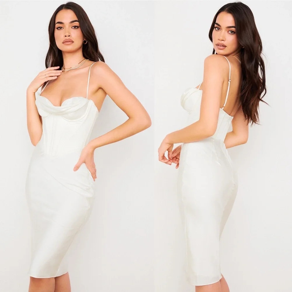 House of CB Myrna Ivory Corset‎ Slip Dress white NWOT Size L